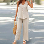 Ensemble Décontracté Imprimé 3D Femme – Débardeur & Pantalon Large en Soie Glacée