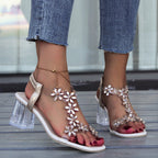 Sandales Fleurs Femme à Talons Transparents Été