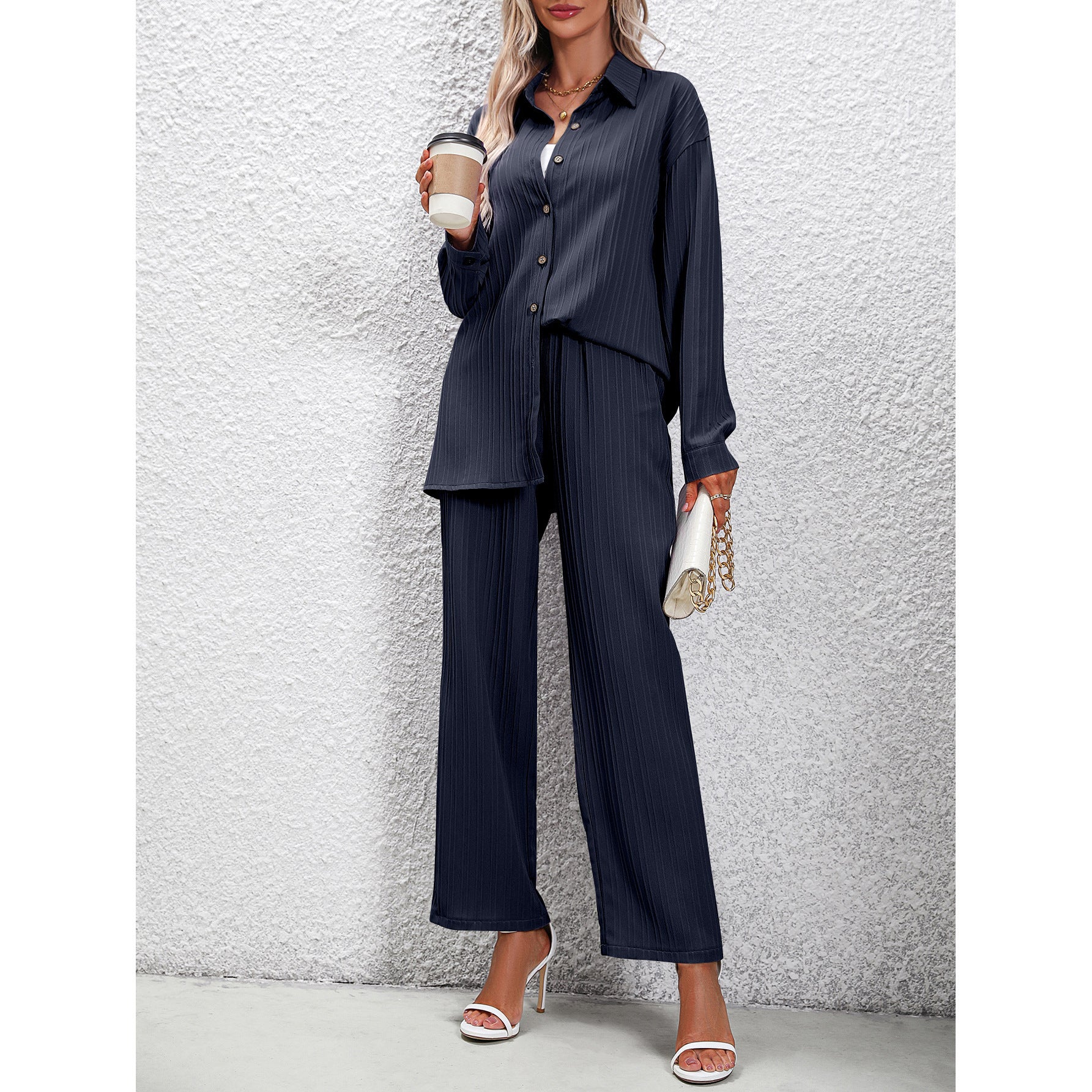 Ensemble Décontracté Femme – Chemise Ample & Pantalon Taille Haute