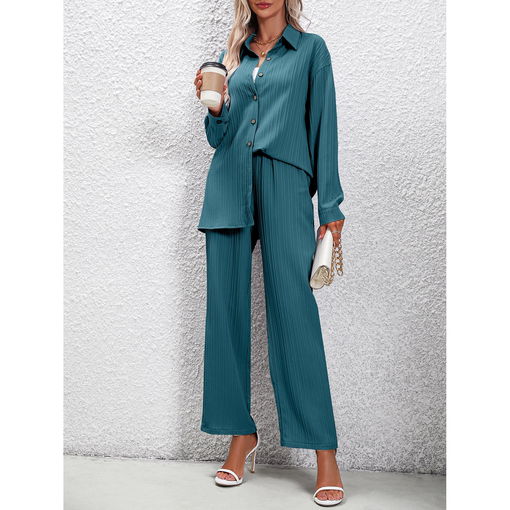 Ensemble Décontracté Femme – Chemise Ample & Pantalon Taille Haute