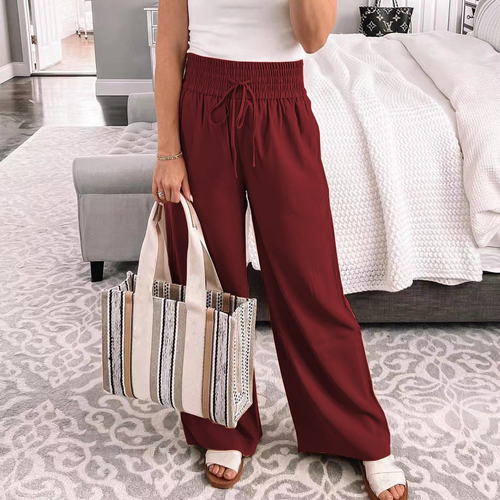 Pantalon Large à Taille Moyenne – Coton Léger et Élégance Décontractée