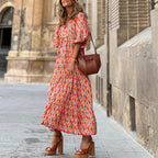 Robe Bohème Vintage d’Été – Col V & Imprimé Fleuri Élégant