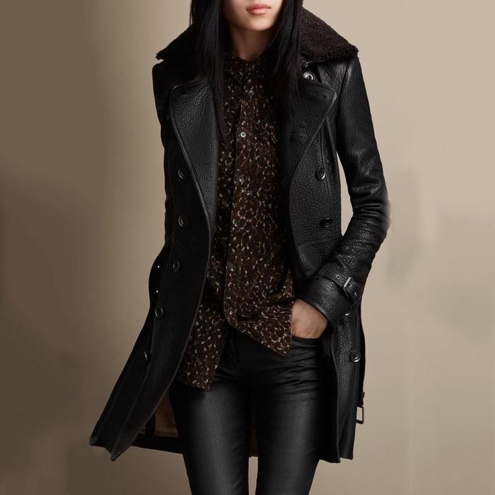 Manteau 3/4 Élégant En Cuir