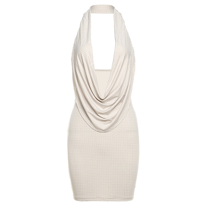 Robe Sexy Halter Moulante à Dos Nu et Décolleté Plongeant