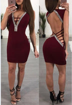 Robe Sexy Moulante à Col V Profond – Dos Nu, Évidée, Style Club Féminin