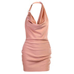 Robe de Soirée en Satin – Col V, Dos Nu, Longueur Ajustable