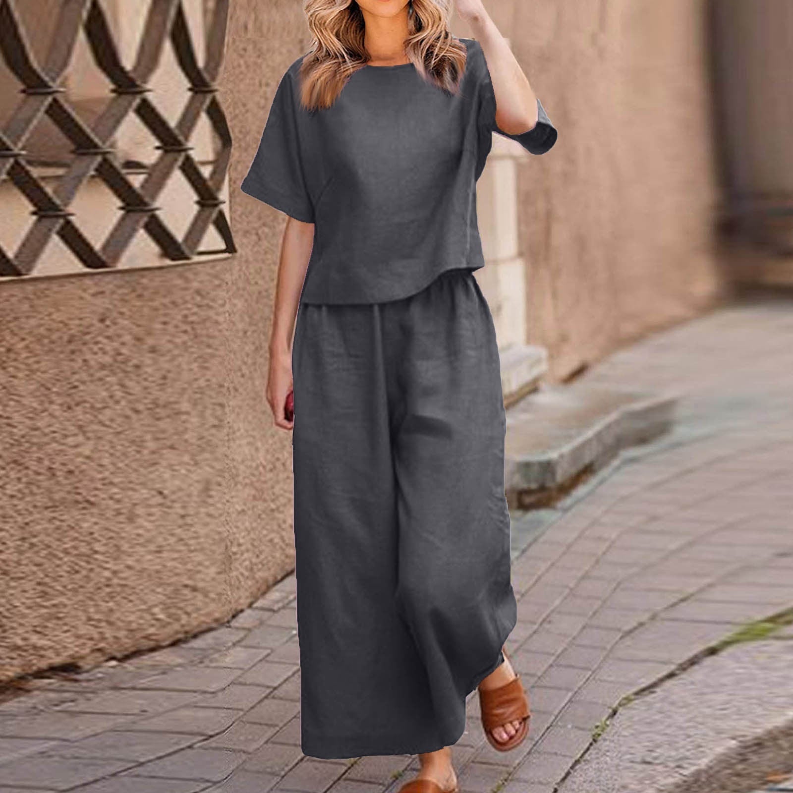Ensemble Décontracté Femme en Lin – Style Loose Chic & Couleur Unie