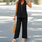 Ensemble Décontracté Imprimé 3D Femme – Débardeur & Pantalon Large en Soie Glacée
