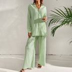 Ensemble Décontracté Élégant – Chemise Ample à Manches Longues & Pantalon Fluide