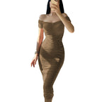 Robe Plissée d'Été Femme – Épaules Dénudées, Taille Haute