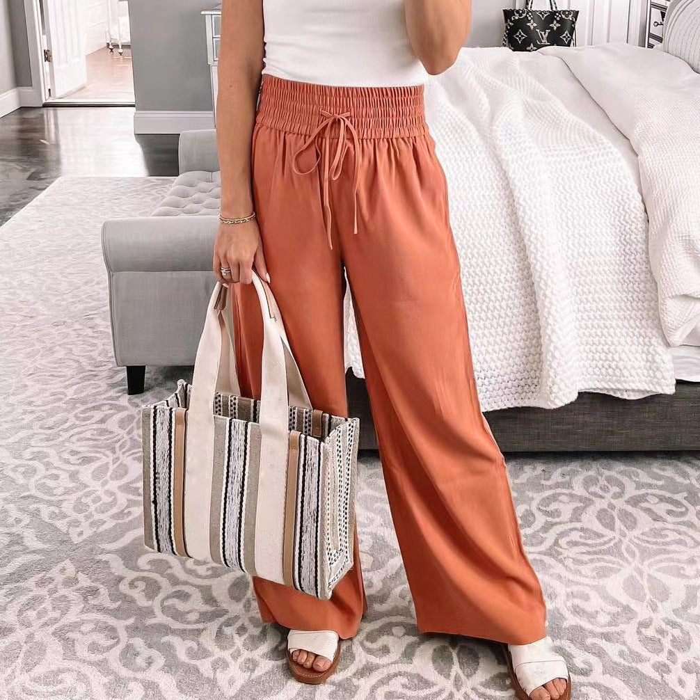 Pantalon Large à Taille Moyenne – Coton Léger et Élégance Décontractée
