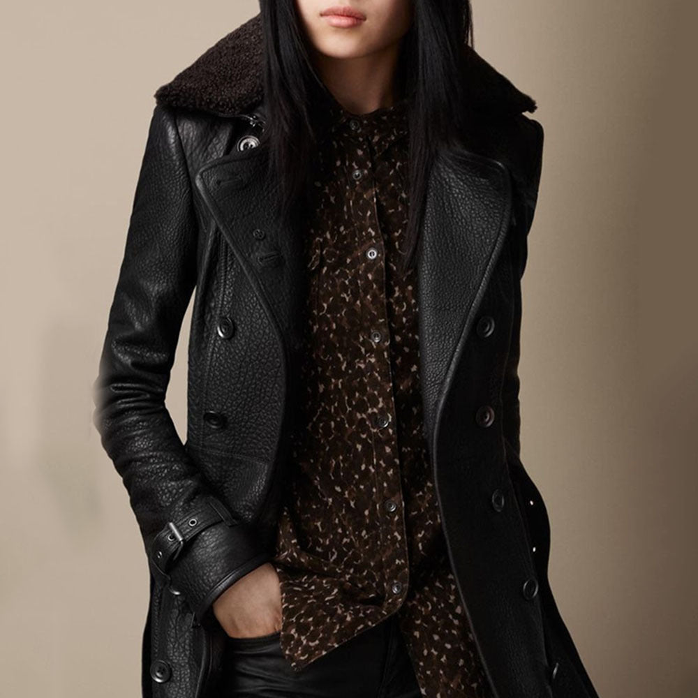 Manteau 3/4 Élégant En Cuir