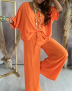 Ensemble Décontracté Haut Chauve-souris & Pantalon – Style Libre & Confort Élégant
