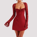 Robe Sexy Style Y2K à Manches Longues en Dentelle – Corset, Dos Nu, Cordon