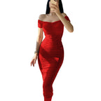 Robe Plissée d'Été Femme – Épaules Dénudées, Taille Haute