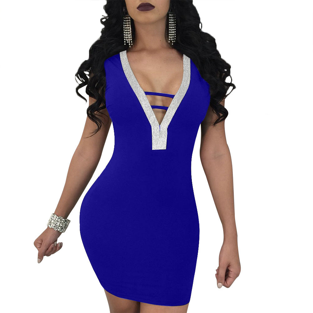 Robe Sexy Moulante à Col V Profond – Dos Nu, Évidée, Style Club Féminin