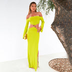 Robe Longue à Épaules Dénudées avec Fente – Style Street Chic 2025