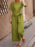 Ensemble Décontracté Femme en Lin – Style Loose Chic & Couleur Unie
