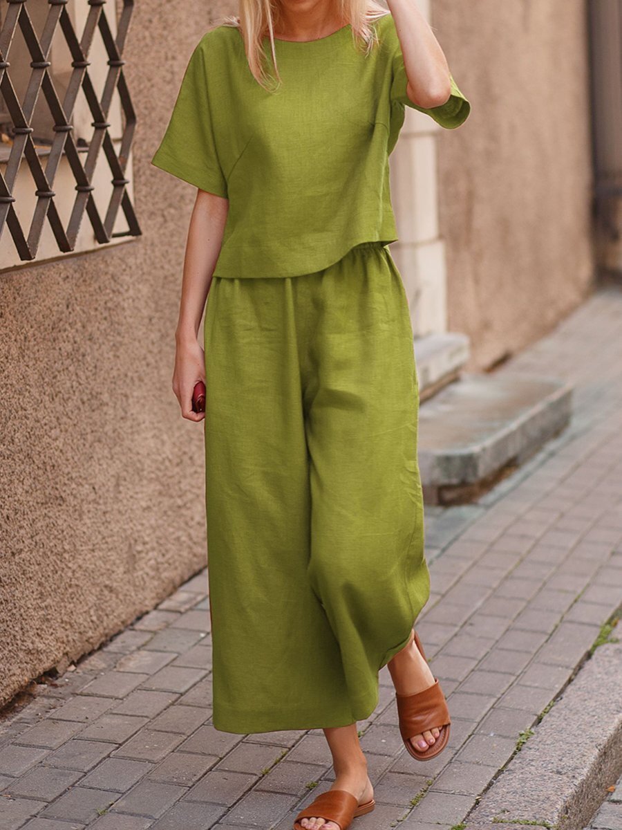 Ensemble Décontracté Femme en Lin – Style Loose Chic & Couleur Unie