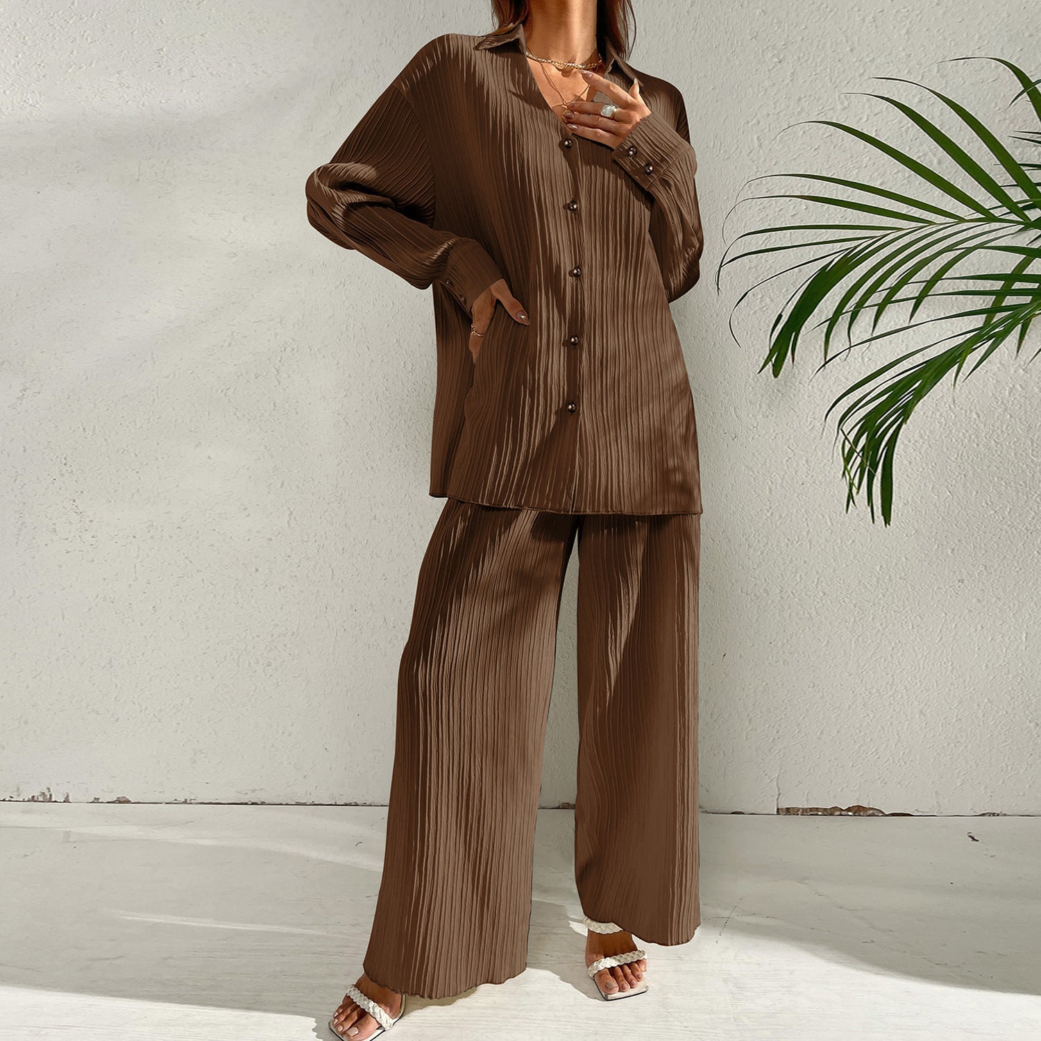 Ensemble Décontracté Élégant – Chemise Ample à Manches Longues & Pantalon Fluide