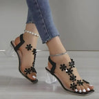 Sandales Fleurs Femme à Talons Transparents Été