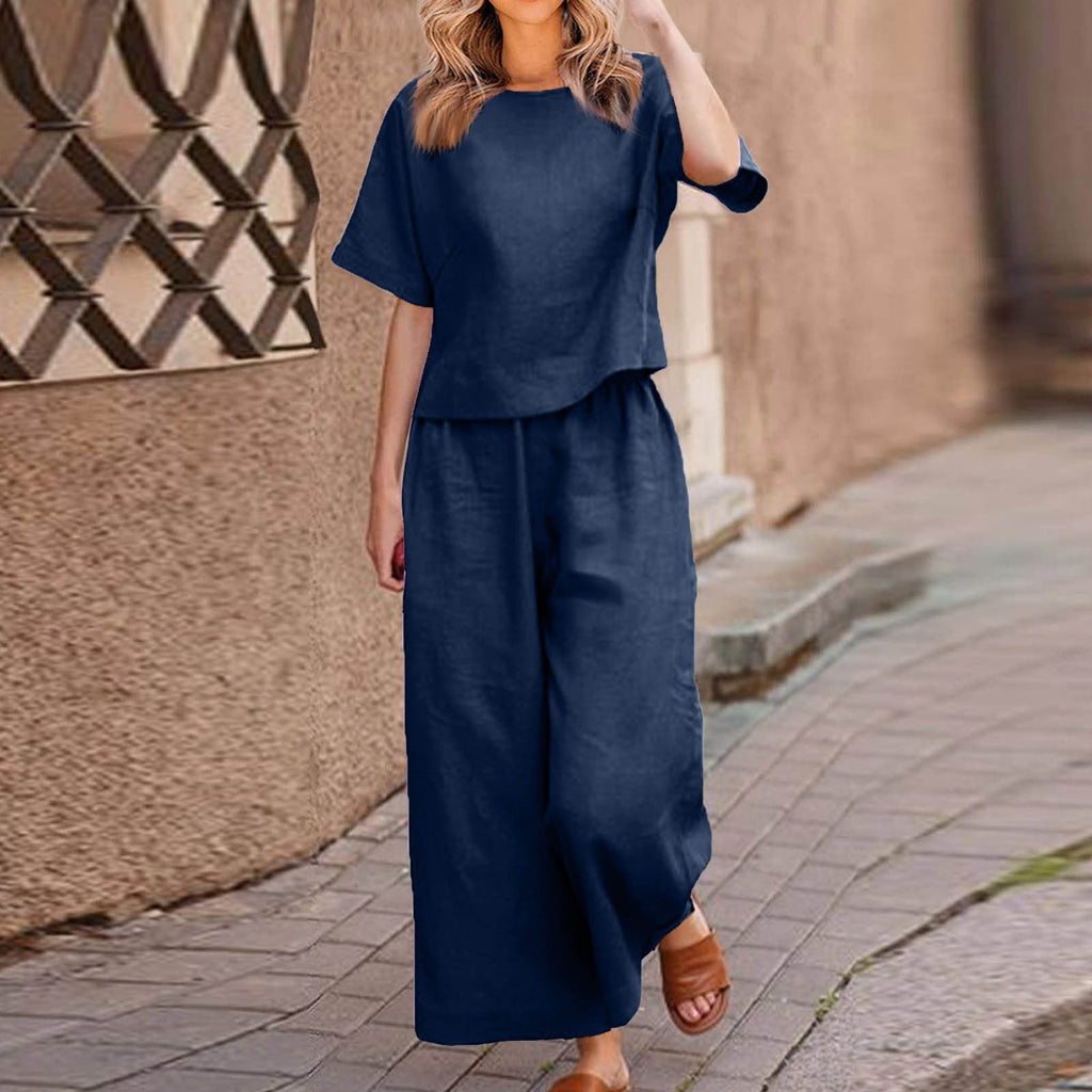 Ensemble Décontracté Femme en Lin – Style Loose Chic & Couleur Unie