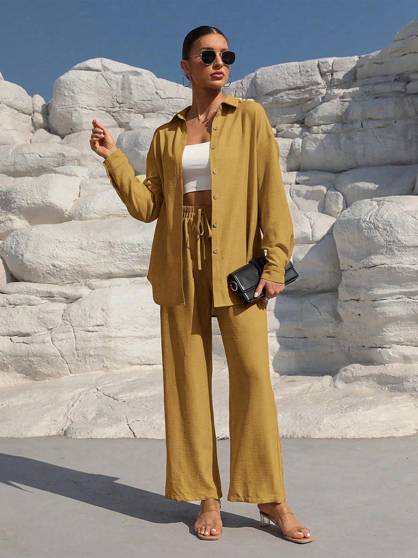 Ensemble Élégant Grande Taille – Cardigan Long & Pantalon Décontracté Unicolore