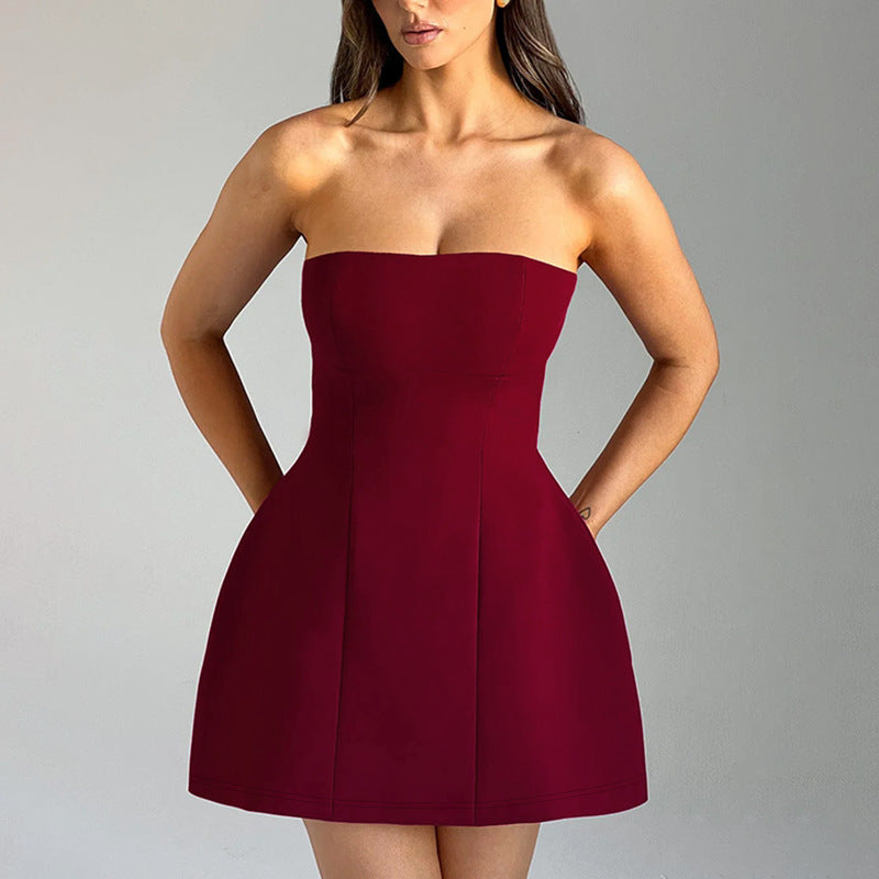 Robe Tube d’Été – Dos Nu, Couleur Unie, Style Slim & Sexy