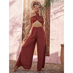 Ensemble Élégant Femme – Débardeur Halter & Pantalon Large Taille Haute