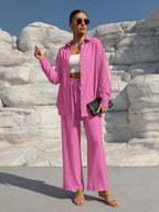 Ensemble Élégant Grande Taille – Cardigan Long & Pantalon Décontracté Unicolore