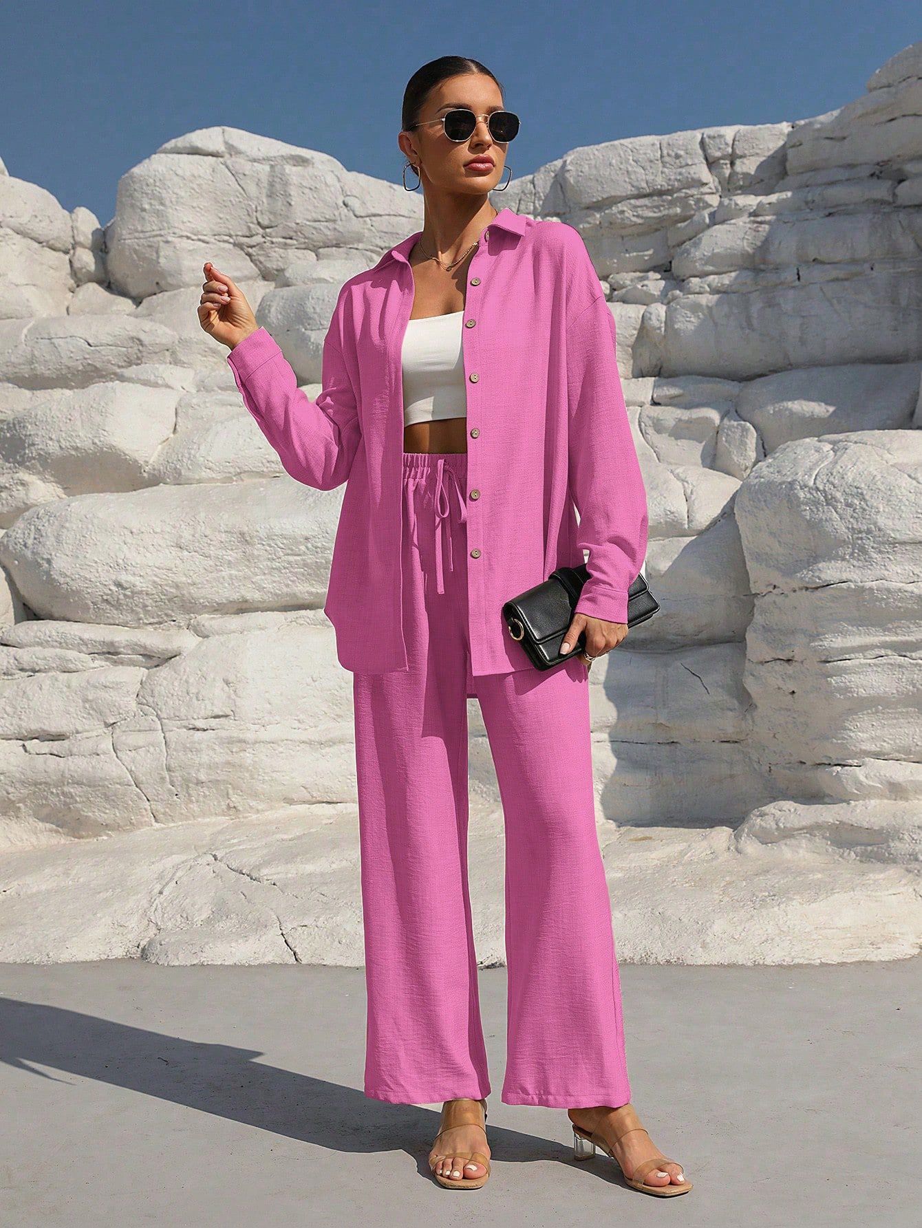 Ensemble Élégant Grande Taille – Cardigan Long & Pantalon Décontracté Unicolore