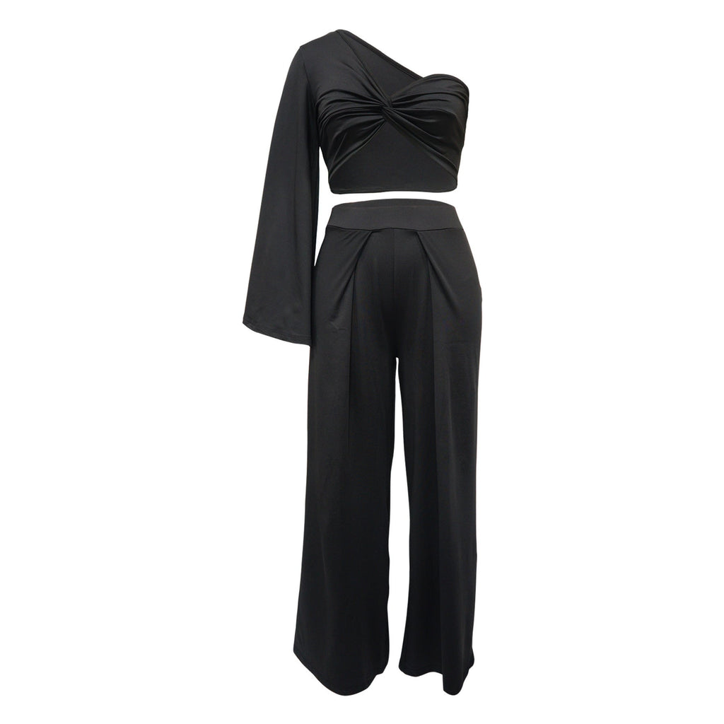 Ensemble Casual Plissé aux Épaules – Élégance Minimaliste & Tendance Décontractée