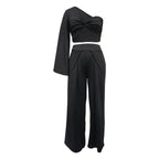 Ensemble Casual Plissé aux Épaules – Élégance Minimaliste & Tendance Décontractée