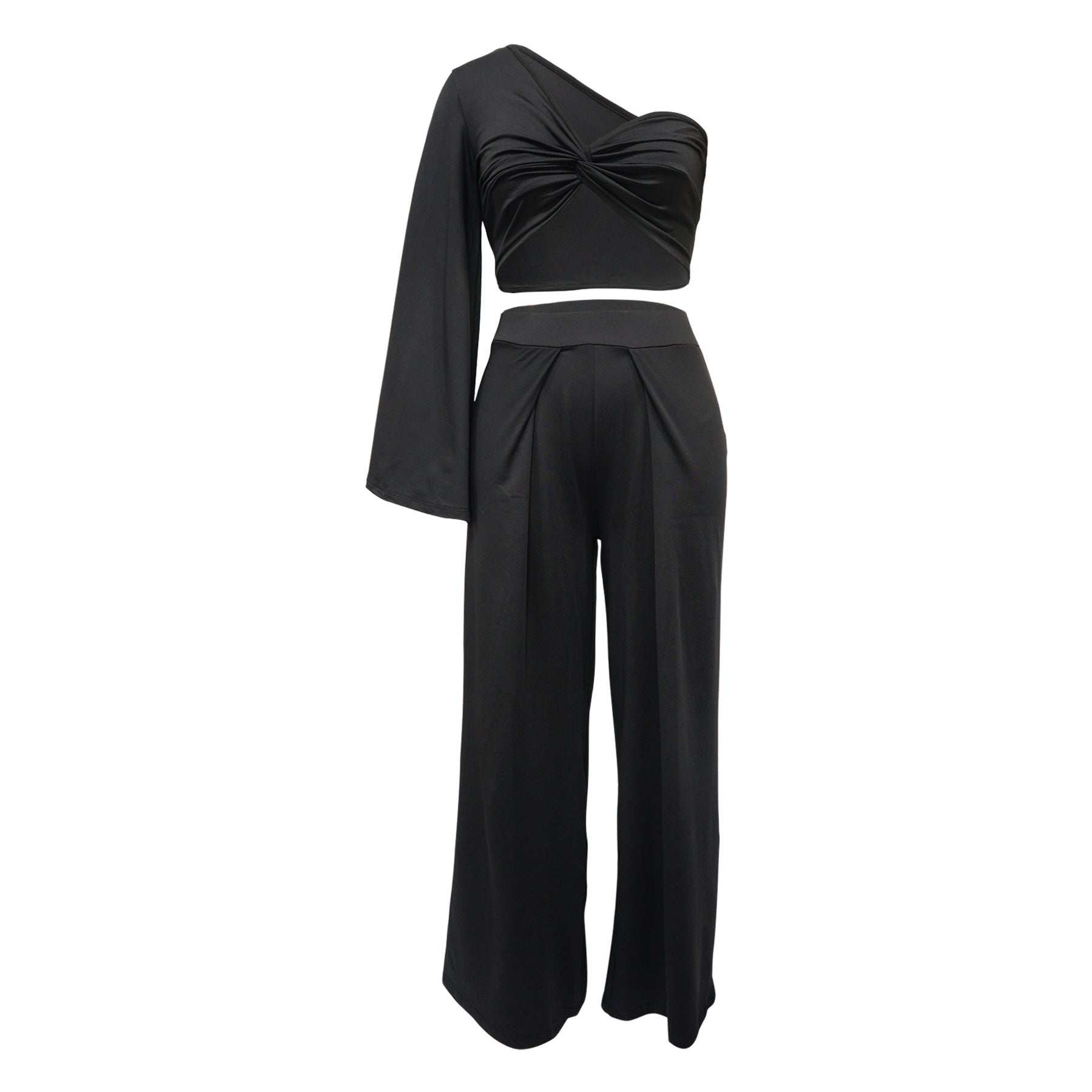 Ensemble Casual Plissé aux Épaules – Élégance Minimaliste & Tendance Décontractée