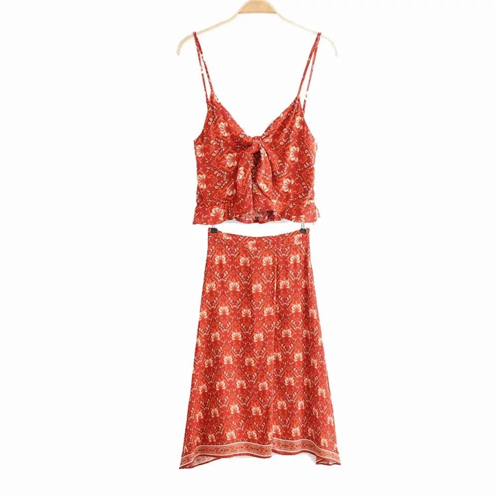 Ensemble Bohème 2 Pièces – Robe Fluide & Haut Léger en Coton