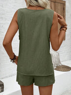 Ensemble Élégant d’Été – Gilet Sans Manches & Short Imprimé 100% Coton