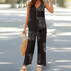 Ensemble Décontracté Imprimé 3D Femme – Débardeur & Pantalon Large en Soie Glacée