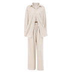 Ensemble Décontracté Femme – Blouse Longue & Pantalon Fluide Abricot