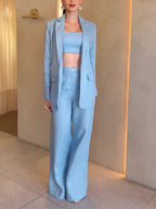 Ensemble 3 Pièces Lin & Coton – Blazer, Camisole & Pantalon Taille Haute