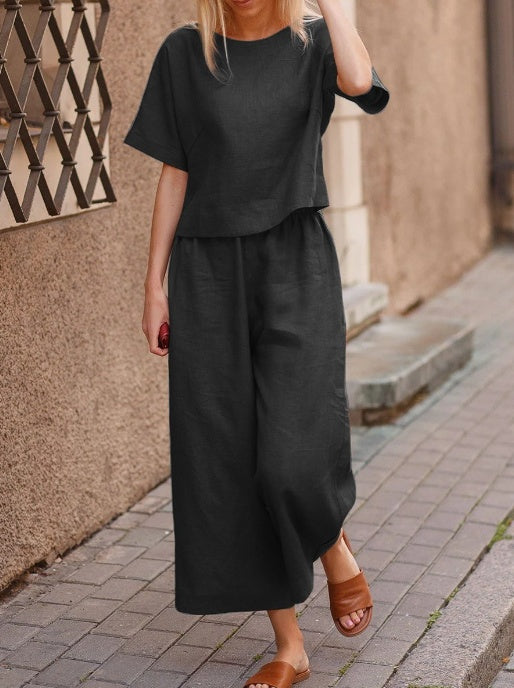 Ensemble Décontracté Femme en Lin – Style Loose Chic & Couleur Unie