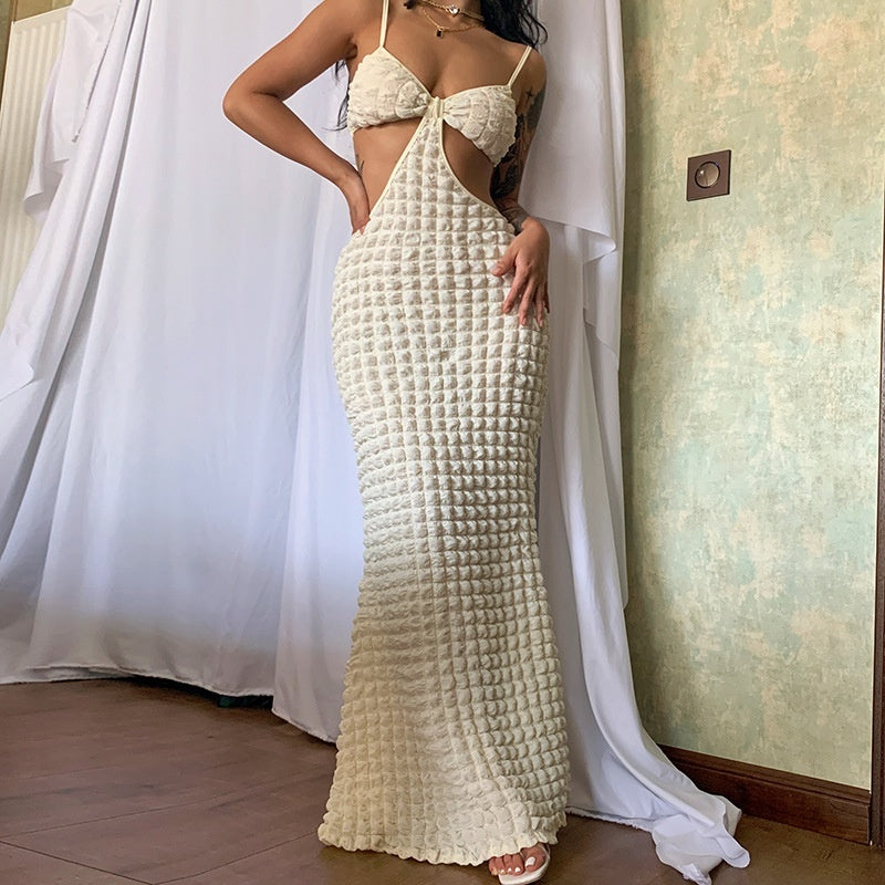 Robe Longue Élégante à Bretelles – Fendue, Dos Nu, Style Pure Désir