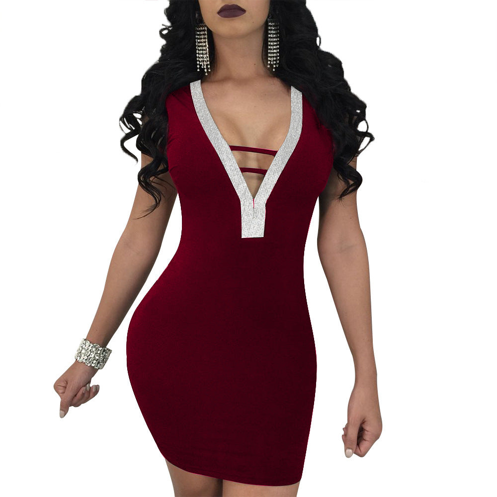Robe Sexy Moulante à Col V Profond – Dos Nu, Évidée, Style Club Féminin
