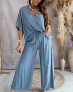 Ensemble Décontracté Haut Chauve-souris & Pantalon – Style Libre & Confort Élégant
