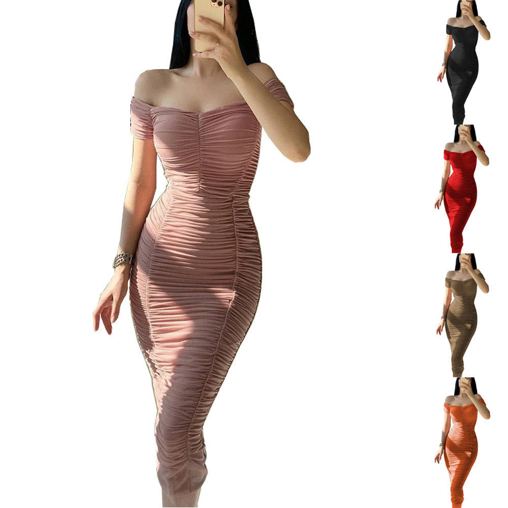 Robe Plissée d'Été Femme – Épaules Dénudées, Taille Haute