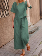 Ensemble Décontracté Femme en Lin – Style Loose Chic & Couleur Unie