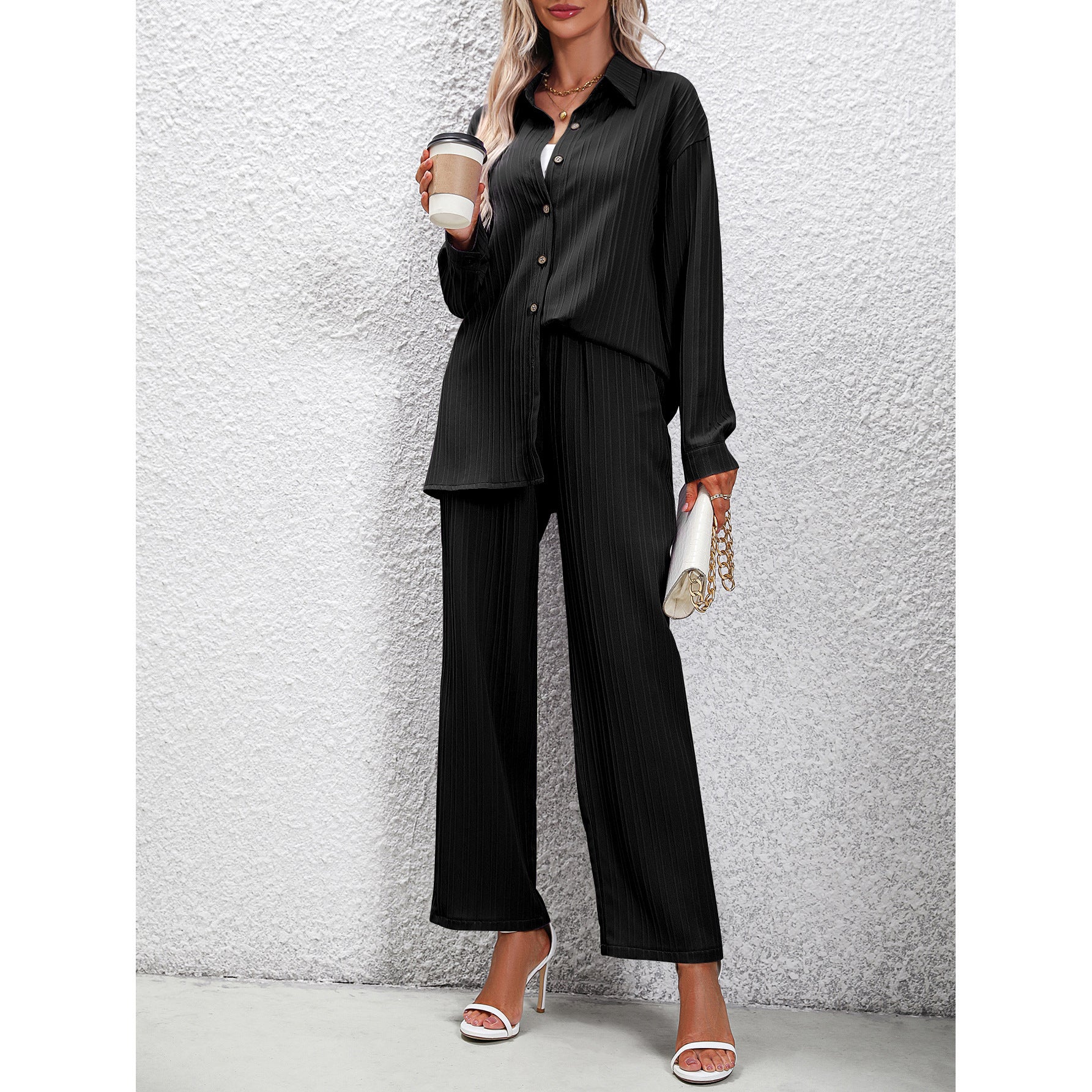 Ensemble Décontracté Femme – Chemise Ample & Pantalon Taille Haute
