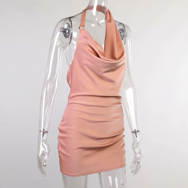 Robe de Soirée en Satin – Col V, Dos Nu, Longueur Ajustable