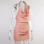 Robe de Soirée en Satin – Col V, Dos Nu, Longueur Ajustable