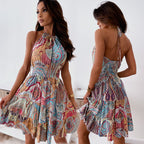 Robe Fleurie Dos Nu Boho à Jupe Plissée