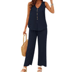 Ensemble Décontracté Imprimé 3D Femme – Débardeur & Pantalon Large en Soie Glacée